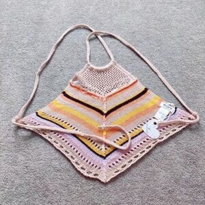 Love Knits Crochet Halter Top Multicolor Chevron Pattern NEW Beach Resortwear